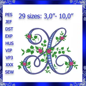Letter X Monogram Embroidery Floral X monogram Fancy