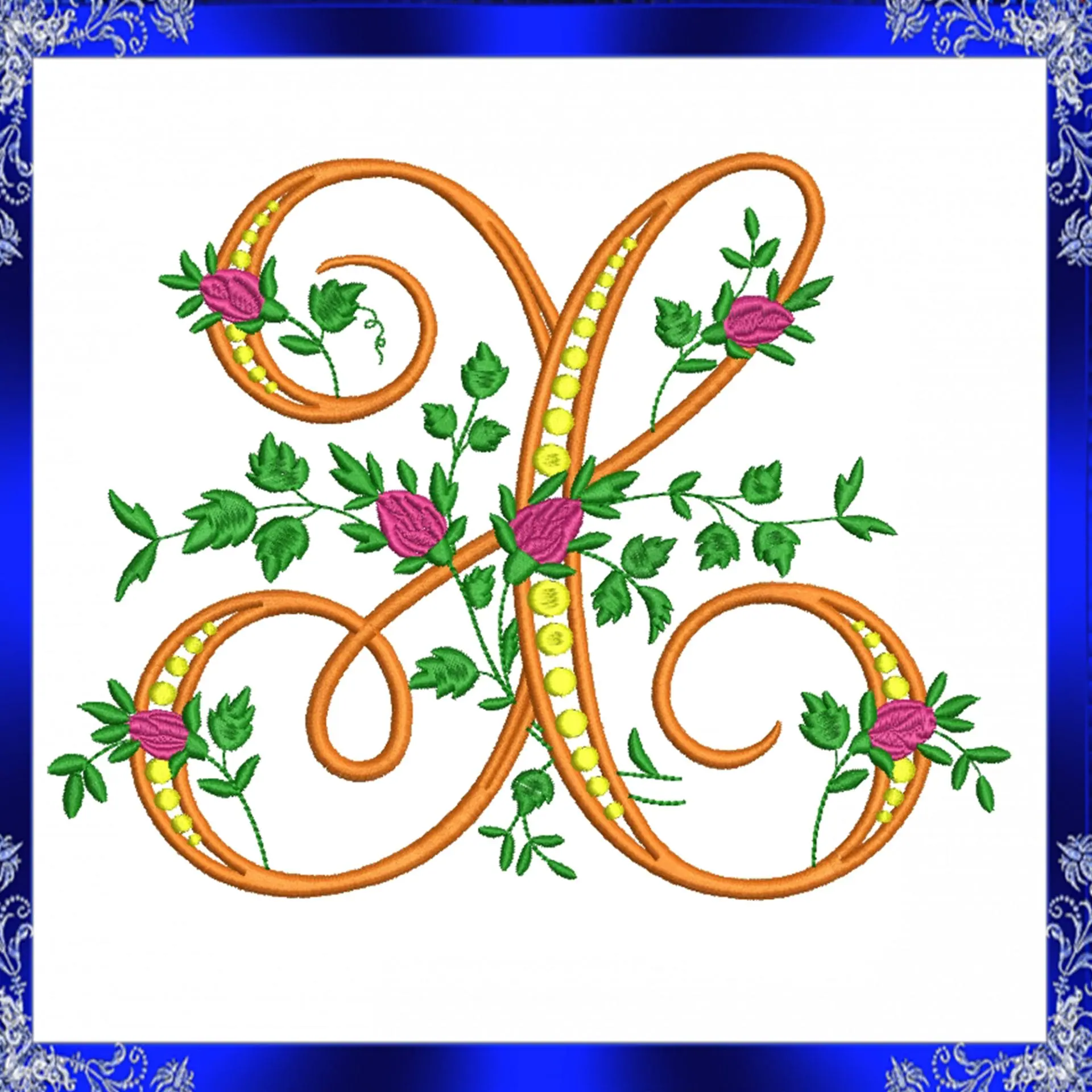 Letter X Monogram Embroidery Floral X monogram Fancy 2 Letter X Monogram Embroidery Floral X monogram Fancy - Image 2
