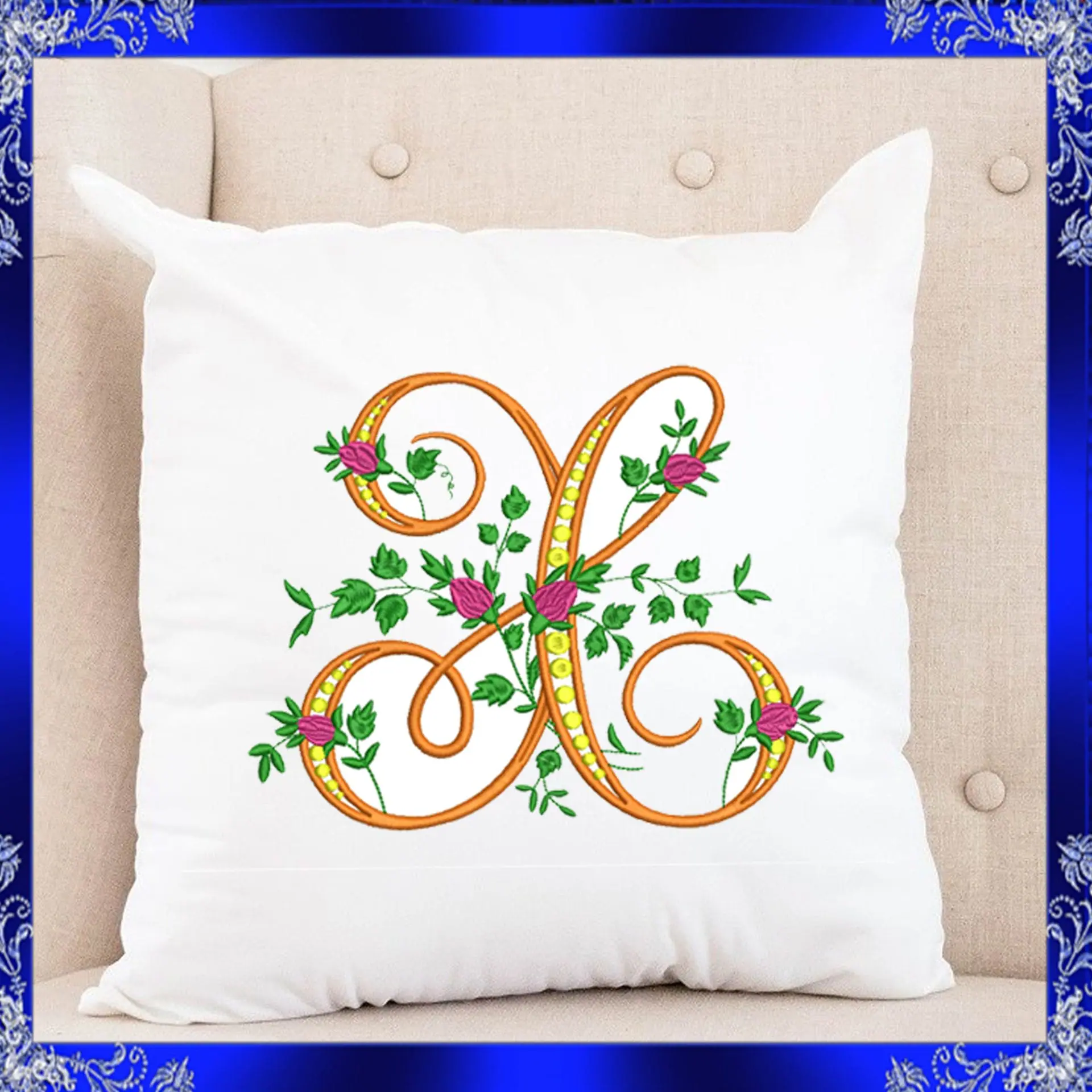Letter X Monogram Embroidery Floral X monogram Fancy 4 Letter X Monogram Embroidery Floral X monogram Fancy - Image 4