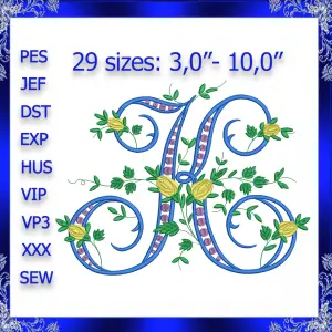 Letter K Monogram Embroidery Floral K monogram Fancy