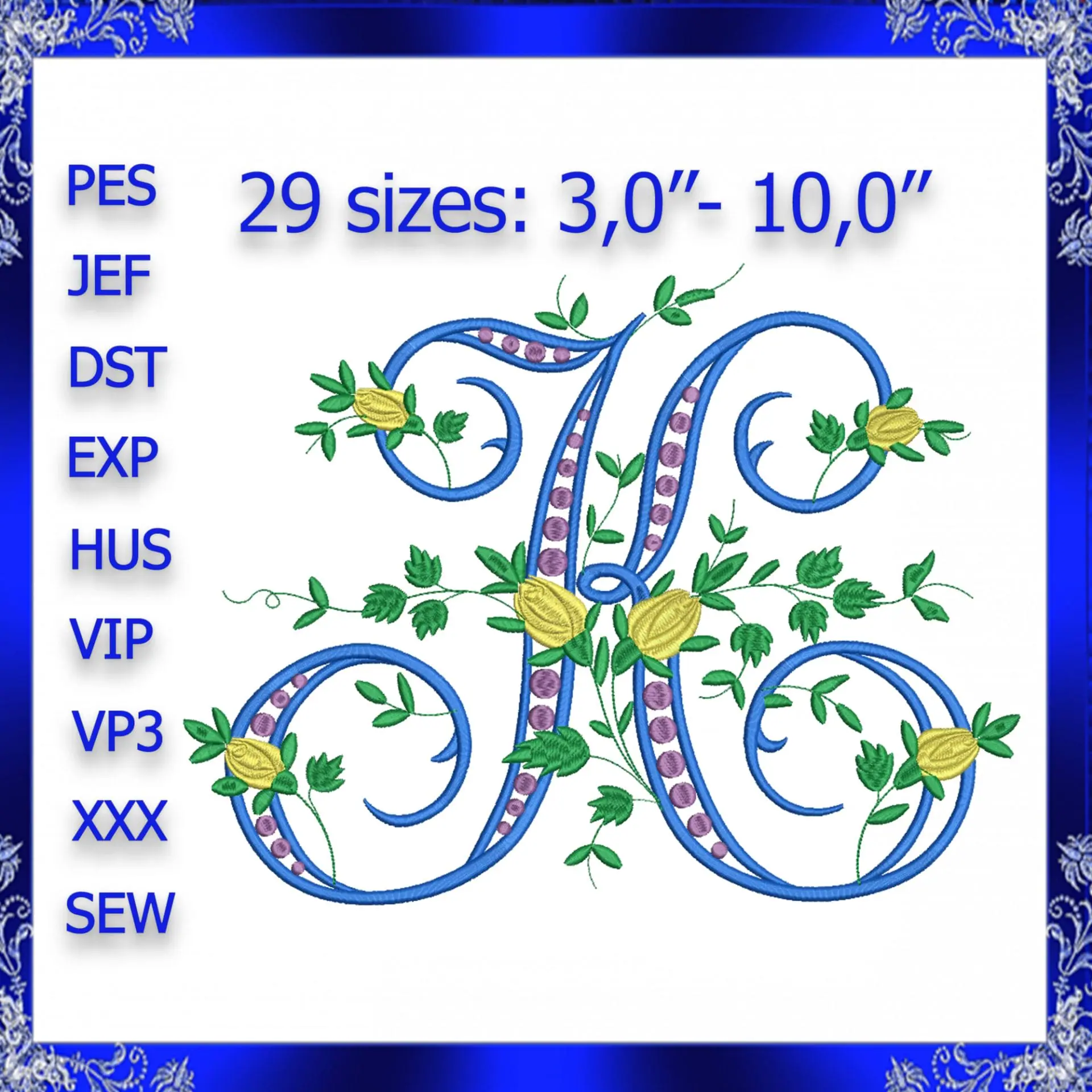 Letter K Monogram Embroidery Floral K monogram Fancy 1 Letter K Monogram Embroidery Floral K monogram Fancy