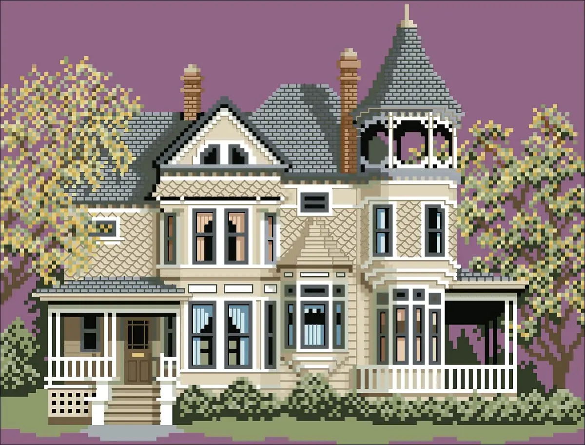 Victorian House Cross Stitch Pattern Vintage Counted