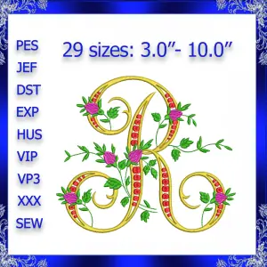 Letter R Monogram Embroidery Floral R monogram Fancy