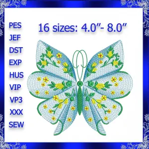 Rippled butterfly machine embroidery design