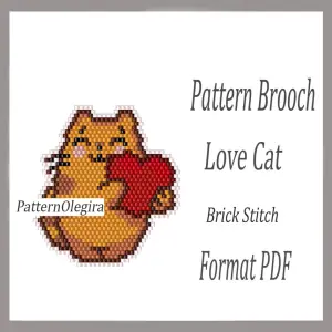 Love Cat bead brooch pattern Cat beading pattern Brick stitch pattern Love beading patterns Olegirabeadpatterns
