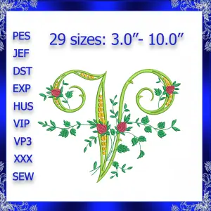 Letter V Monogram Embroidery Floral V monogram Fancy