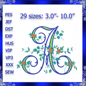 Letter A Monogram Embroidery Floral A monogram Fancy