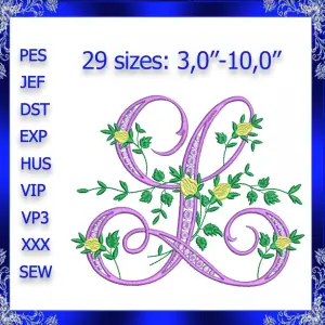Letter L Monogram Embroidery Floral L monogram Fancy