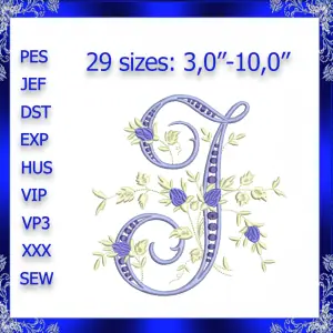 Letter J Monogram Embroidery Floral J monogram Fancy