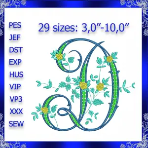 Letter D Monogram Embroidery Floral D monogram Fancy