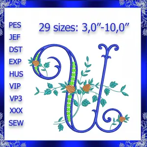Letter U Monogram Embroidery Floral U monogram Fancy