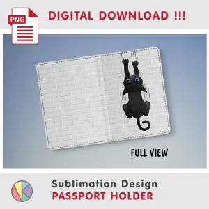 Funny black cat design – Passport Holder sublimation
