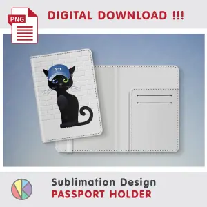 Crealandia - Handmade Marketplace 166 Funny black cat design – Passport Holder sublimation
