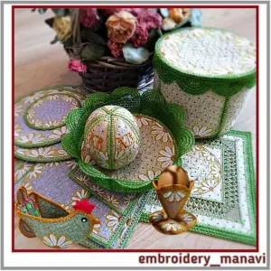 In the hoop Easter Set Embroidery with chamomile flowers