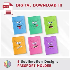 6 Funny Monster Face design – Passport Holder sublimation