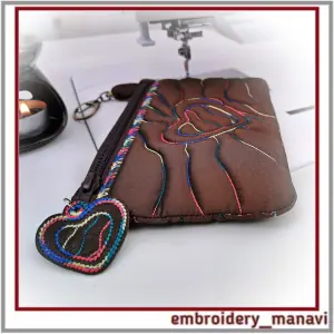 In the hoop Embroidery case zipped quilting Heart key fob