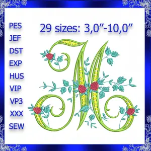 Letter M Monogram Embroidery Floral M monogram Fancy