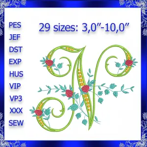 Letter N Monogram Embroidery Floral N monogram Fancy