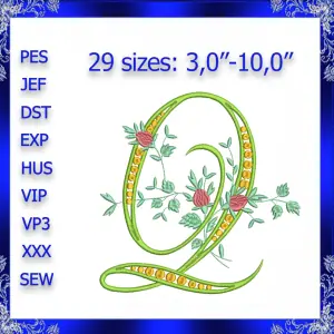 Letter Q Monogram Embroidery Floral Q monogram Fancy