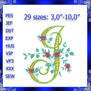 Letter I Monogram Embroidery Floral I monogram Fancy