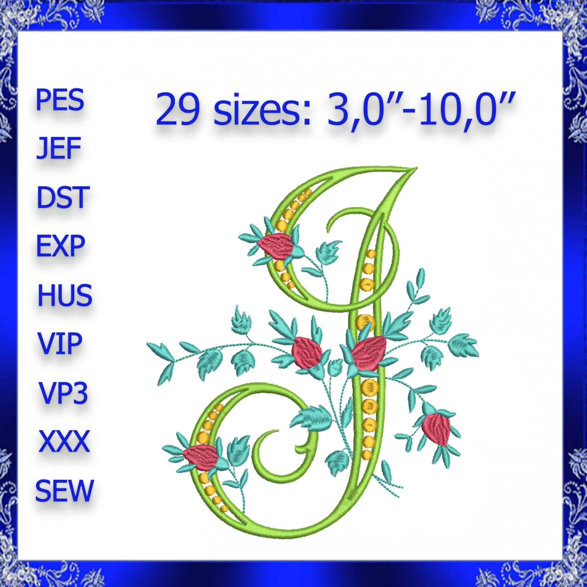 Letter I Monogram Embroidery Floral I monogram Fancy 1 Letter I Monogram Embroidery Floral I monogram Fancy