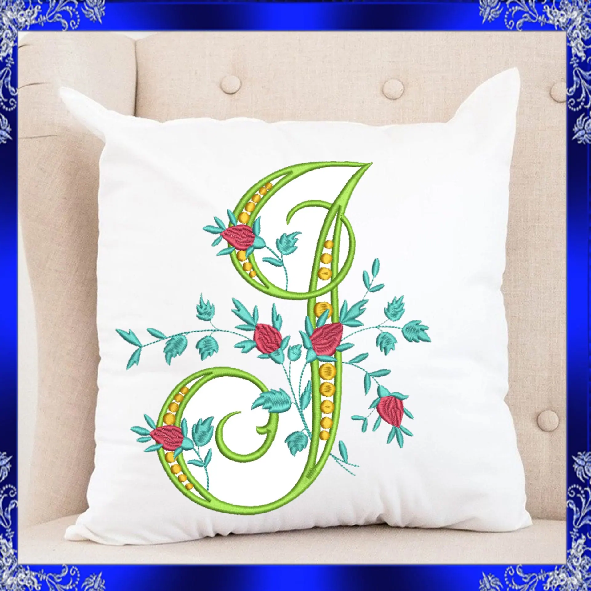 Letter I Monogram Embroidery Floral I monogram Fancy 4 Letter I Monogram Embroidery Floral I monogram Fancy - Image 4