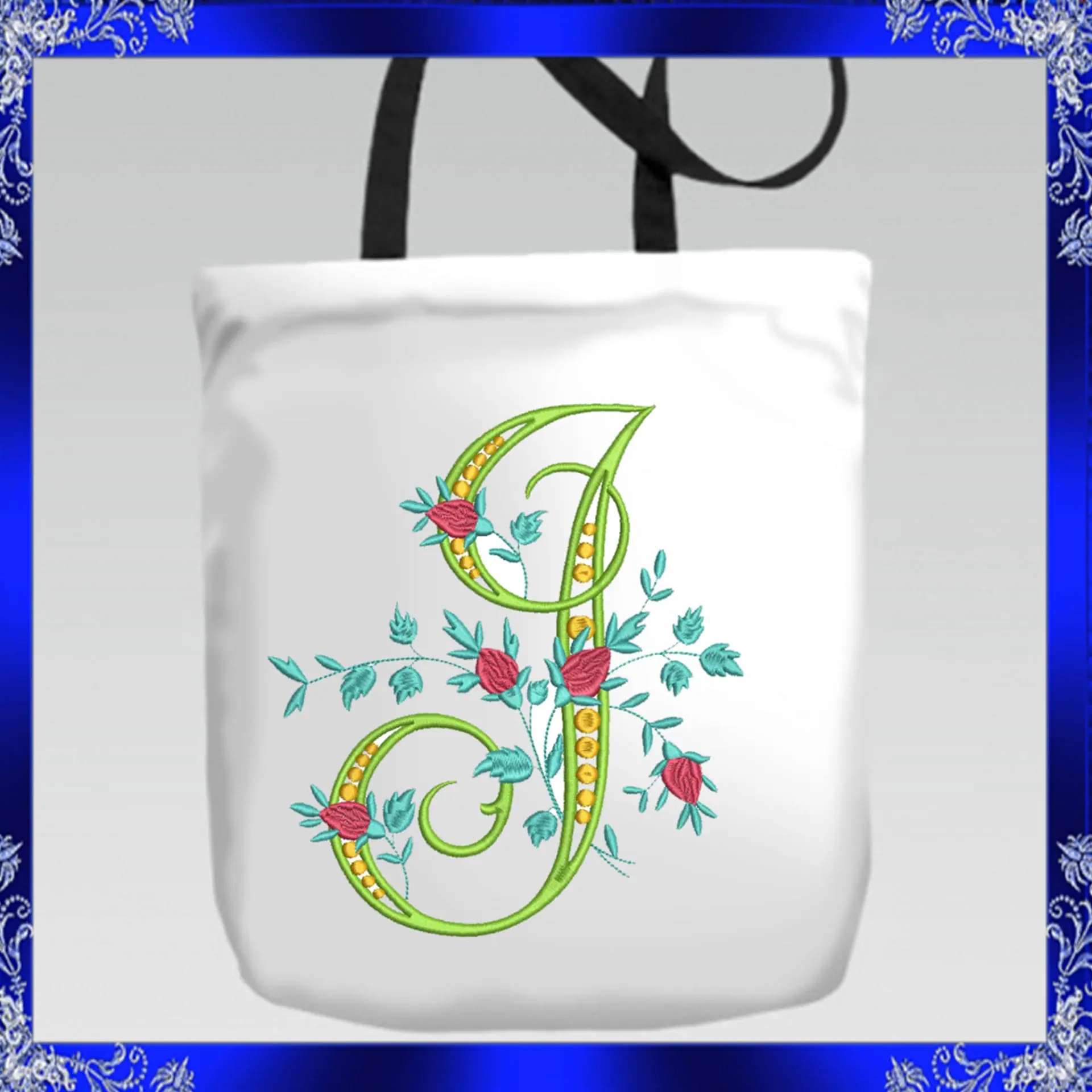 Letter I Monogram Embroidery Floral I monogram Fancy 5 Letter I Monogram Embroidery Floral I monogram Fancy - Image 5