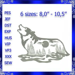 Wolf machine embroidery design Wolf Moon