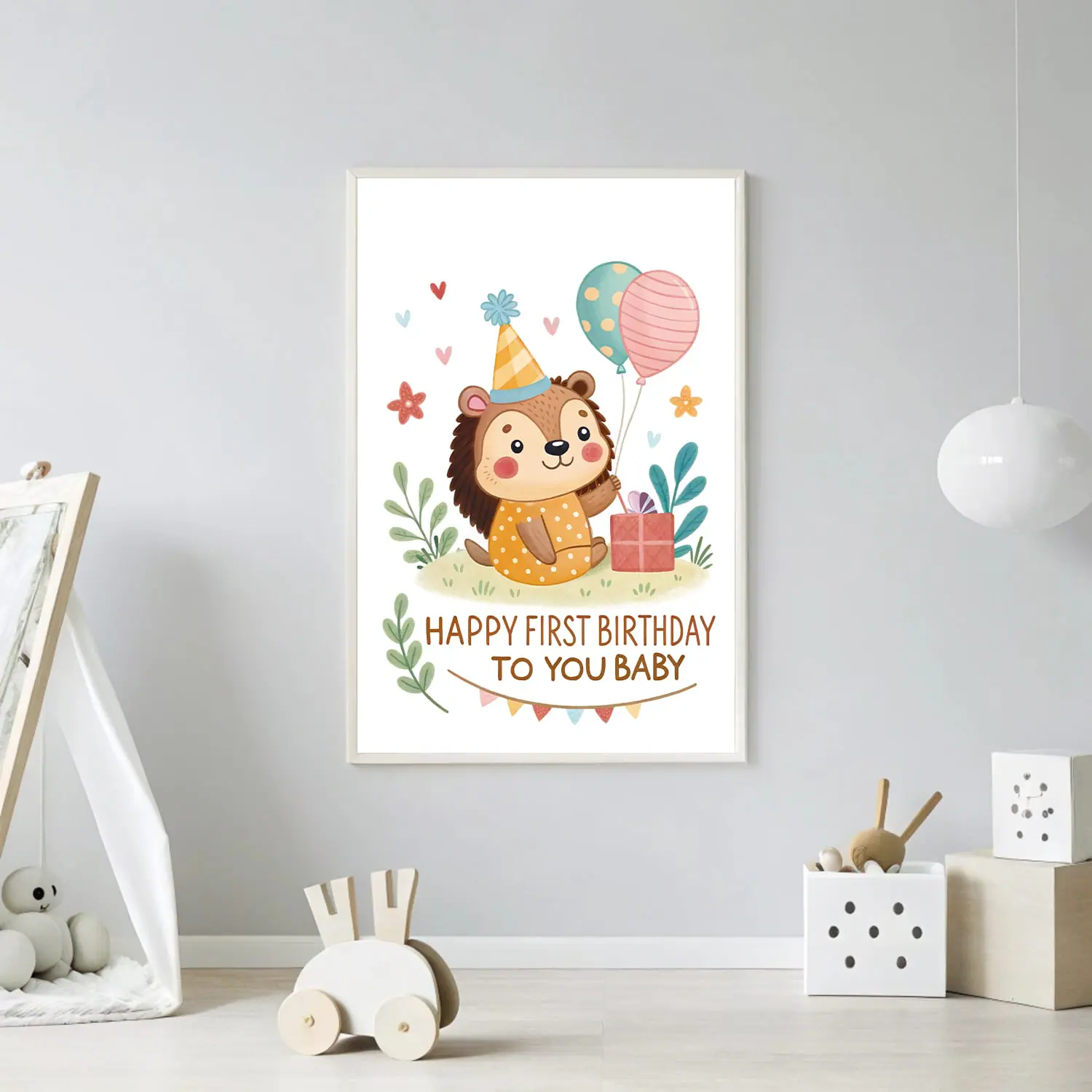 Adorable Happy First Birthday Baby Card - Hedgehog Illustration 6 Adorable First Birthday Card – Cute Hedgehog Illustration