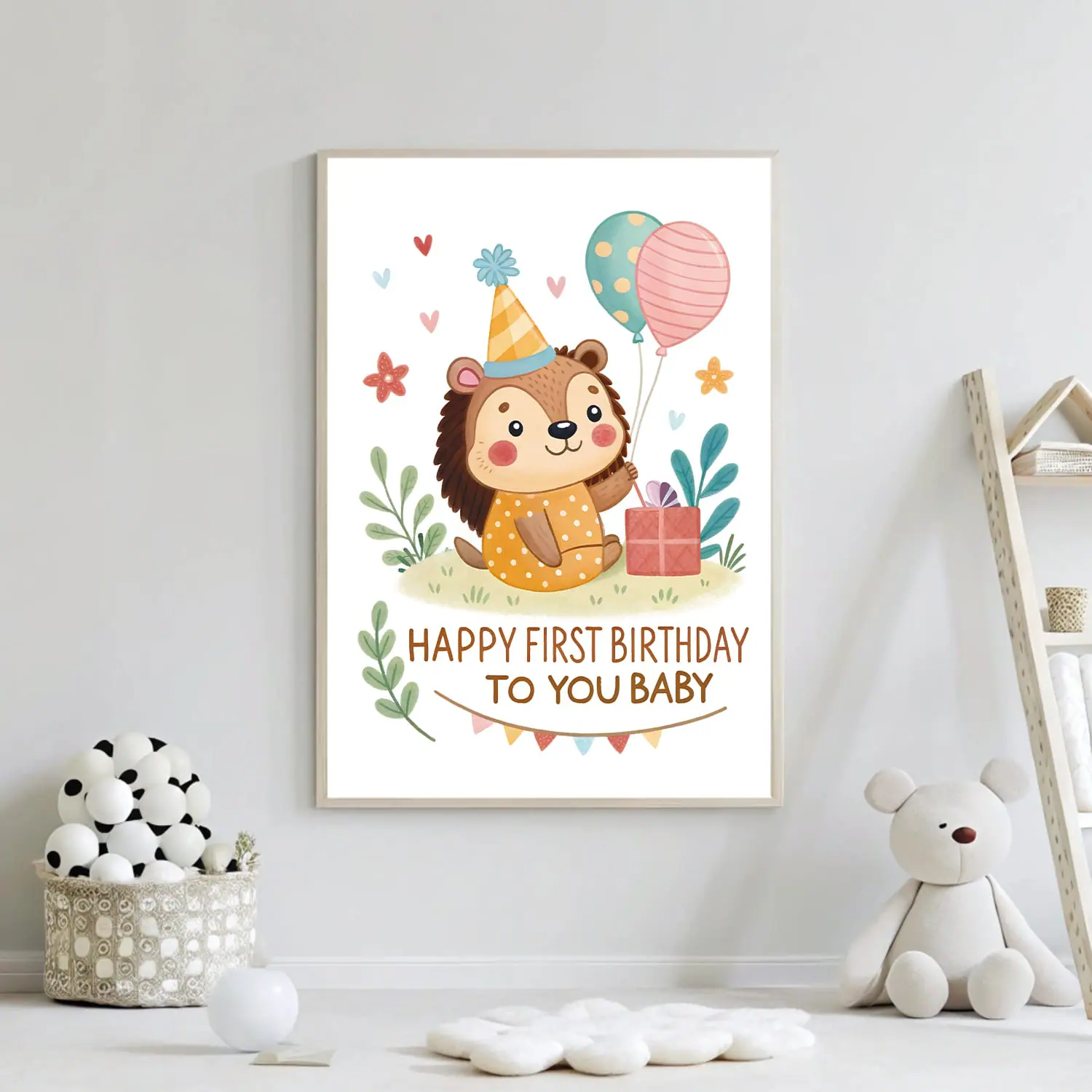 Adorable Happy First Birthday Baby Card - Hedgehog Illustration 7 Adorable First Birthday Card – Cute Hedgehog Illustration