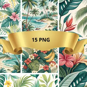 Tropical seamless, Tropical digital paper, Digital paper of tropi
