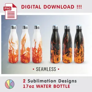 2 Realistic FIRE Patterns – 17 oz Water Bottle Sublimation.