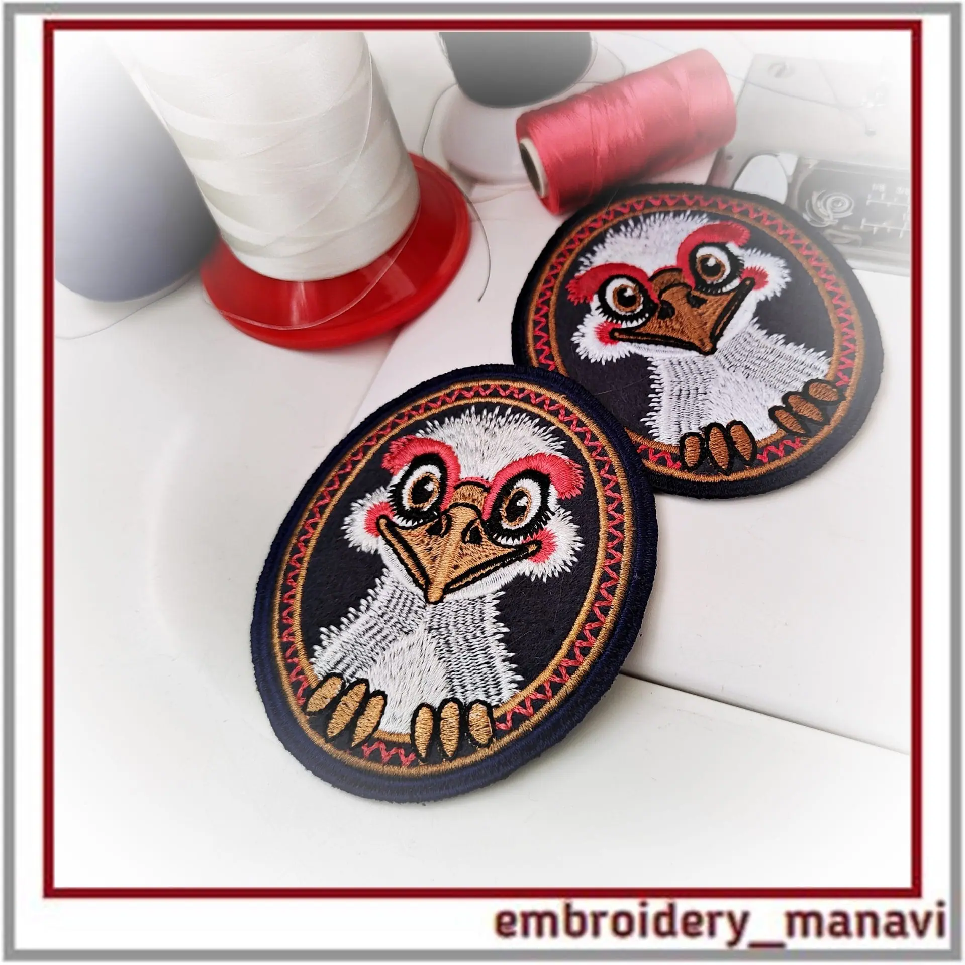 In The Hoop patch with ostrich Machine embroidery design - Image 3