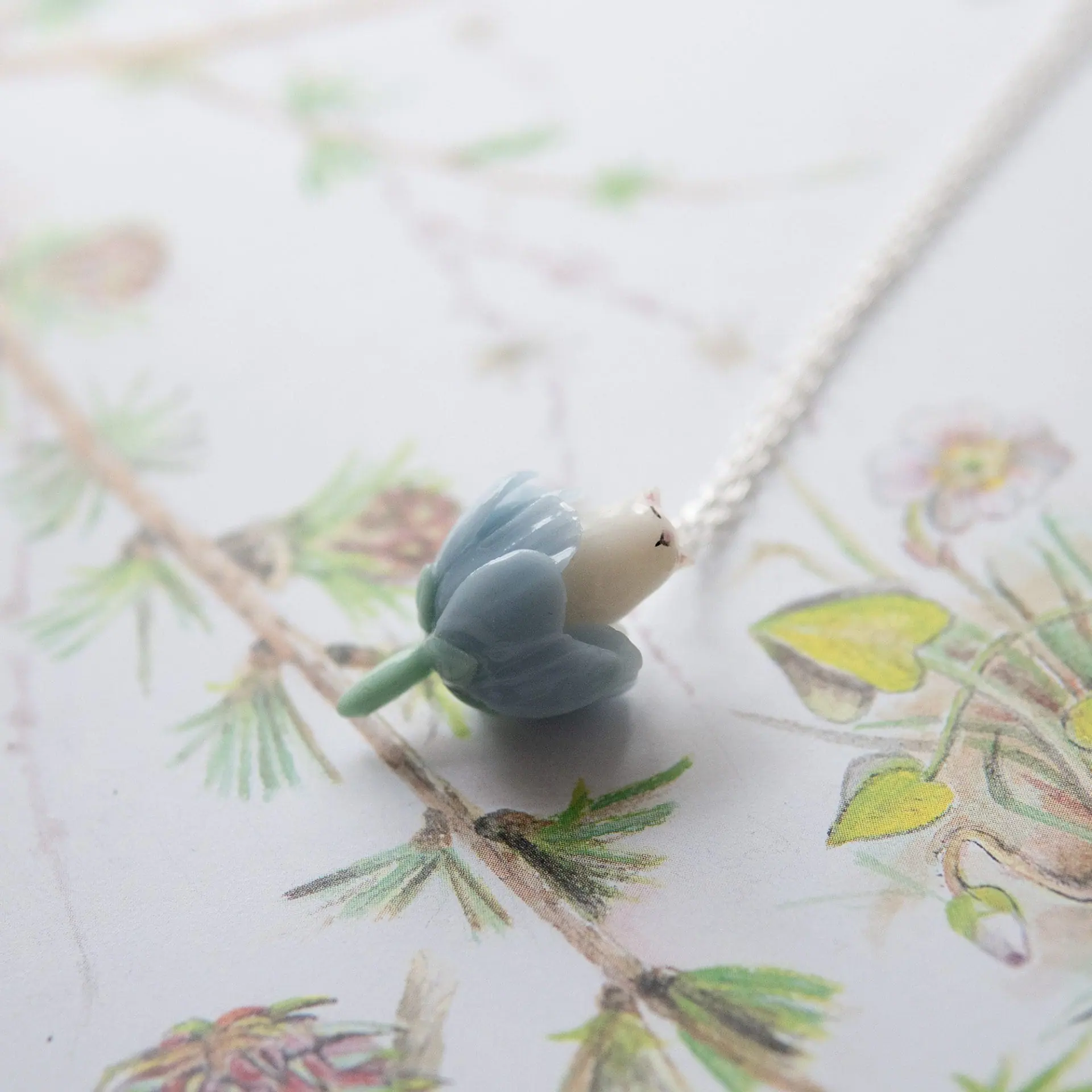 Whimsical Cat in the Flower Necklace, Botanical pendant 6 Whimsical Cat in the Flower Necklace, Botanical pendant - Image 6