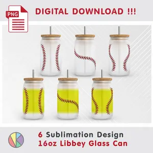 Crealandia - Handmade Marketplace 242 6 Baseball – Softball Patterns – 16oz Libbey Can Sublimation.