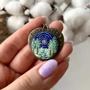 Spring Memories #2 landscape embroidery pendant