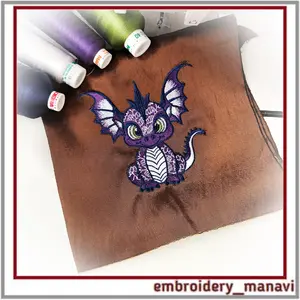 Purple Dragon art Digital Machine Embroidery Design