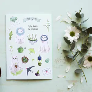 Cute spring botanical stickers with cats, Planner sticker set