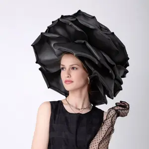 Giant rose hat Black flower for Fashion Show, Festival, Party