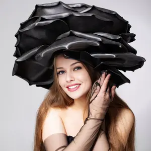 Giant rose hat Black flower for Fashion Show, Festival, Party