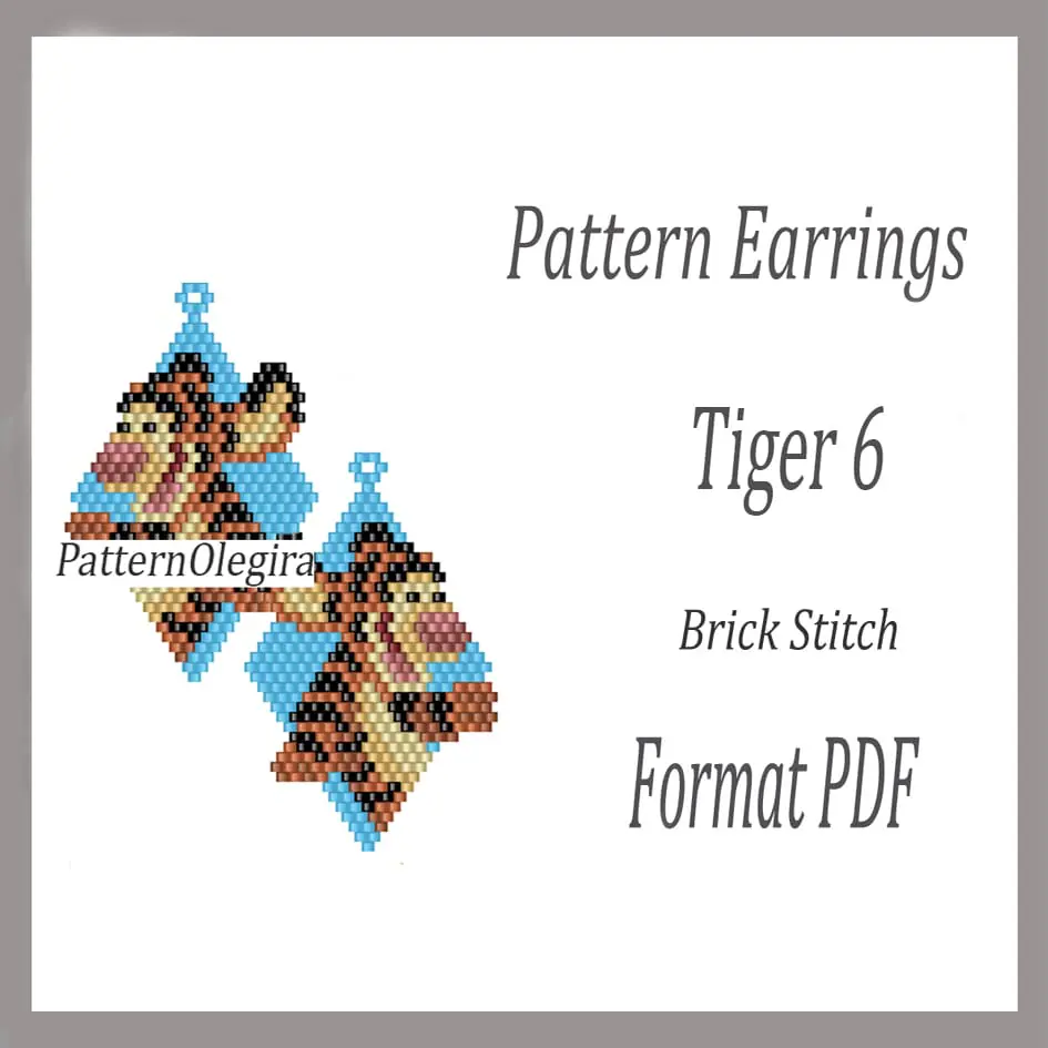 TIGER 6 Earrings bead pattern PDF Bead earrings pattern 1 Tiger 6 bead earrings pattern Tiger beading patterns Olegirabeadpatterns