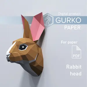 Rabbit Head Papercraft, Pdf, Gurko, Pepakura, Low Poly, Template