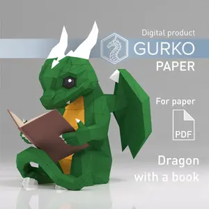 Papercraft Dragon With A Book, Pdf, Gurko, Pepakura, Low Poly