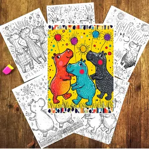 Multicolored Hippos Coloring Pages Download