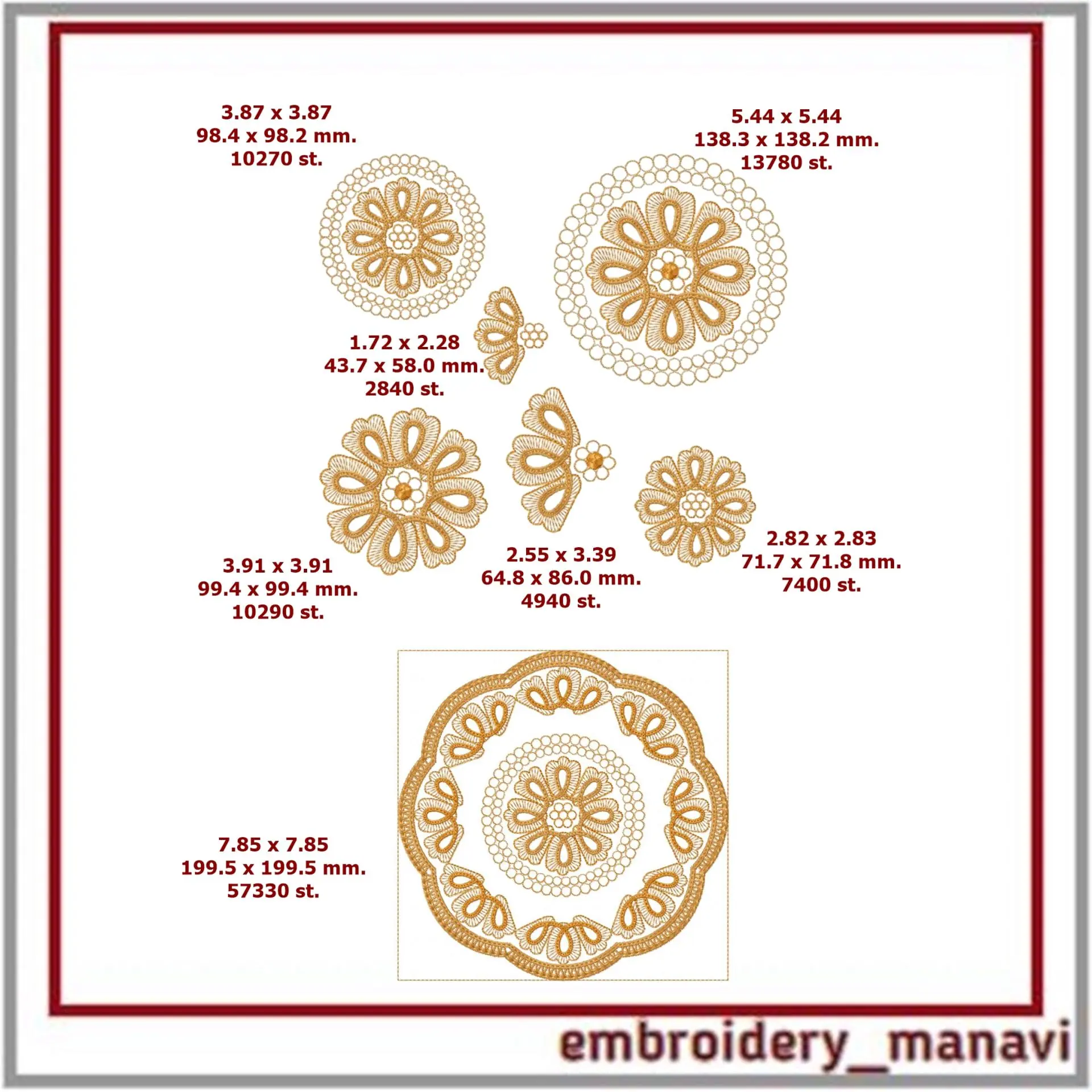 In the hoop Cutwork napkin and 3 elements in 2 sizes 3 In the hoop Cutwork napkin and 3 elements in 2 sizes - Image 3