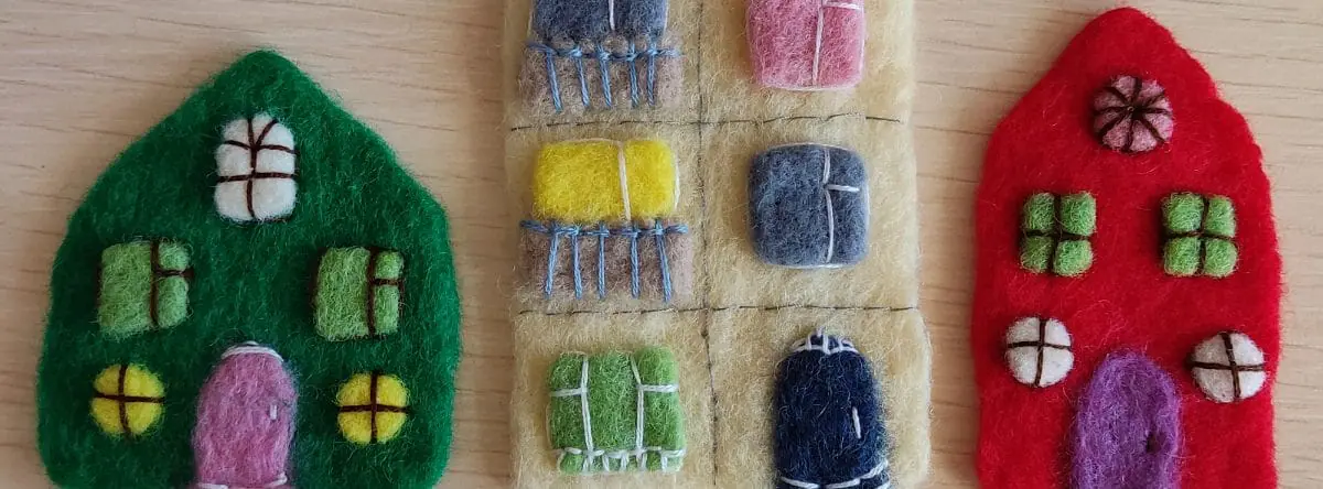 Needle felted wool houses