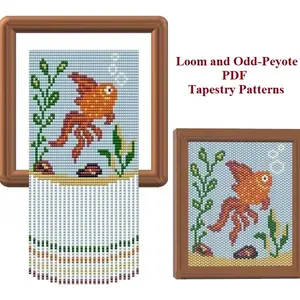 Small Tapestry-Mini Banner Gold fish Pattern,Loom & Odd-Peyote stitch