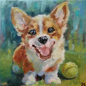cute corgi puppy with a ball