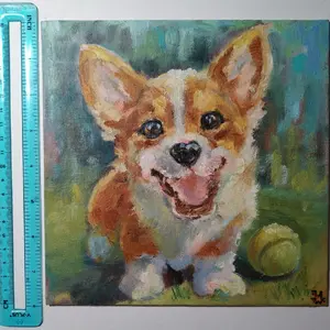 Sweet Corgy Puppy Original Oil Painting Small Wall Art
