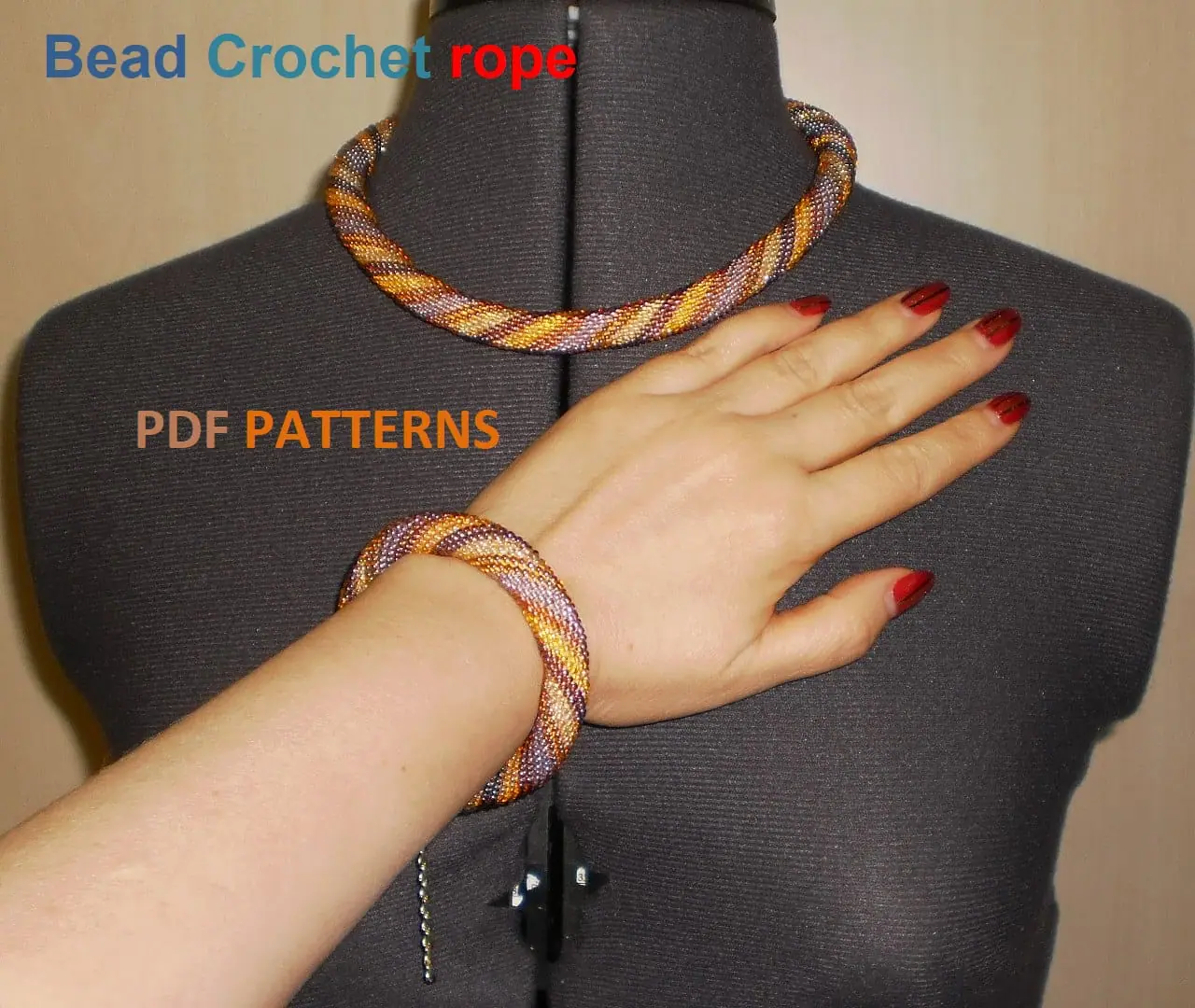 Bead crochet rope pattern «Diagonal strips» 5 Bead crochet rope pattern «Diagonal strips» - Image 5